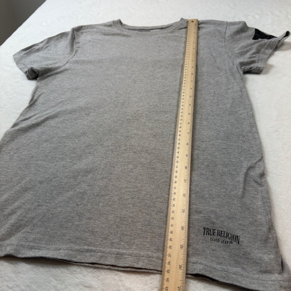 True Religion T-Shirt Mens Medium Gray Good Horseshoe Sleeve Logo Crewneck Tee‎ - Picture 7 of 7